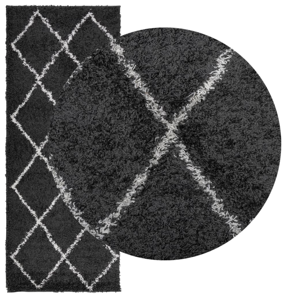 vidaXL Covor pufos "PAMPLONA" fire înalte negru/crem modern 80x200 cm