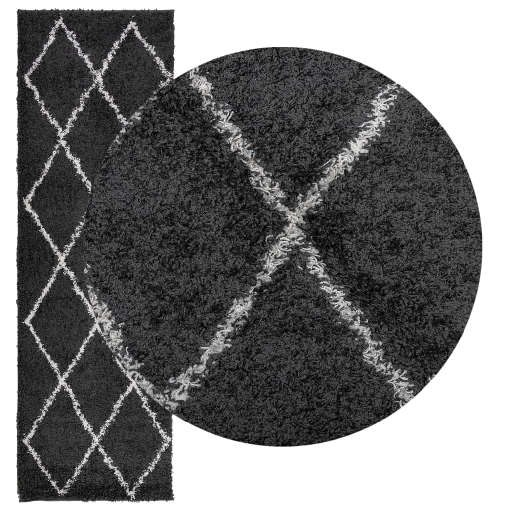 vidaXL Covor pufos "PAMPLONA" fire înalte negru/crem modern 80x250 cm