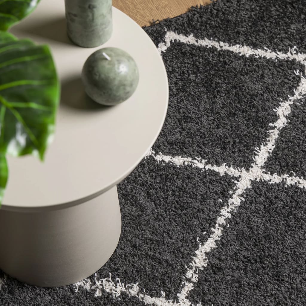 vidaXL Covor pufos "PAMPLONA" fire înalte negru/crem modern 120x120 cm vidaXL Covor pufos "PAMPLONA" fire înalte negru/crem modern 120x120 cm