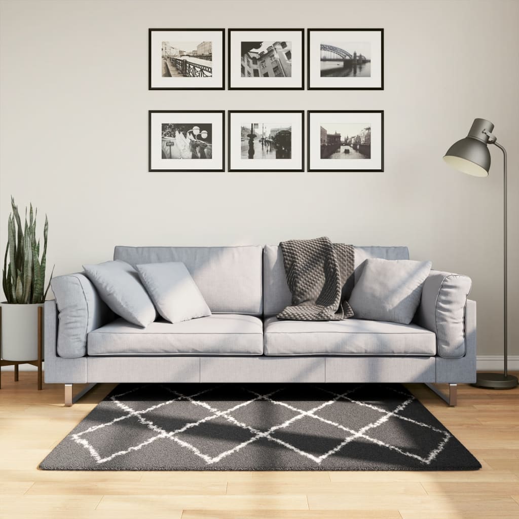 vidaXL Covor pufos "PAMPLONA" fire înalte negru/crem modern 120x120 cm vidaXL Covor pufos "PAMPLONA" fire înalte negru/crem modern 120x120 cm