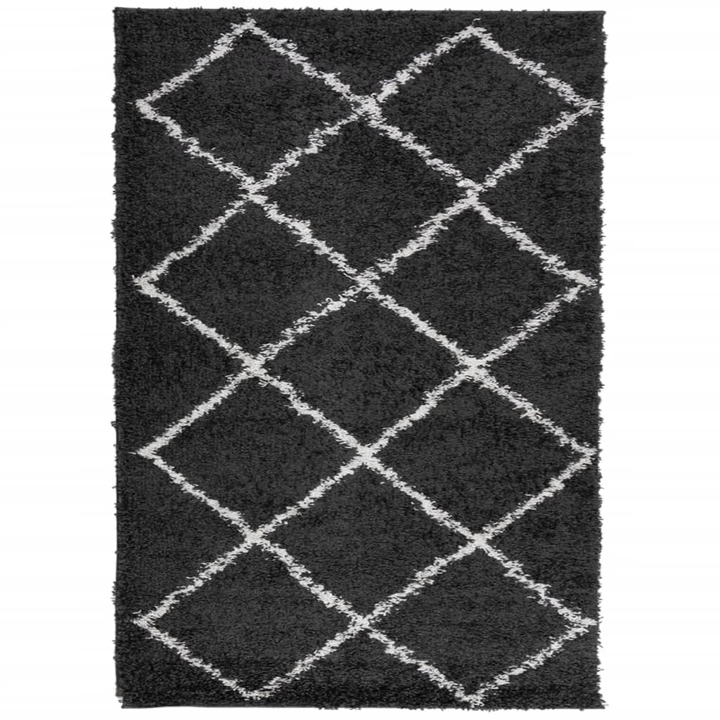 vidaXL Covor pufos "PAMPLONA" fire înalte negru/crem modern 140x200 cm