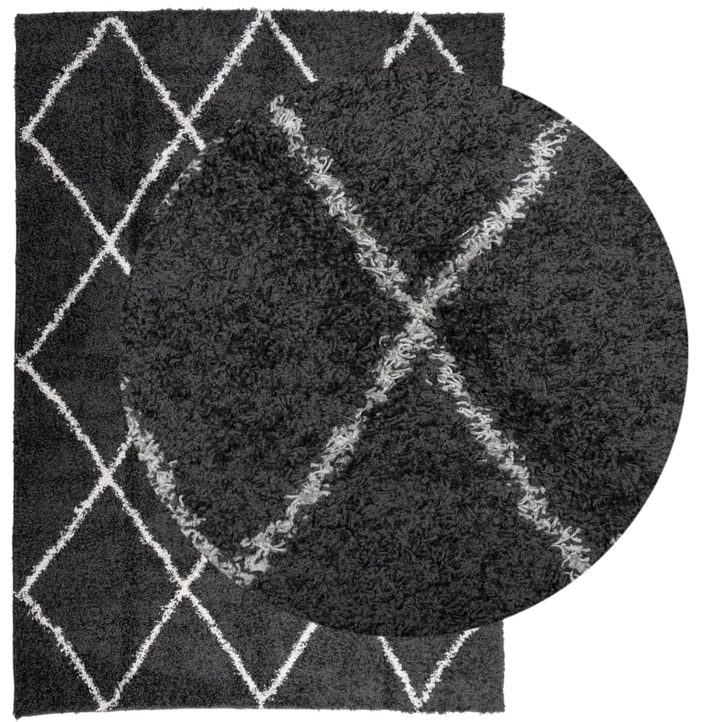 vidaXL Covor pufos "PAMPLONA" fire înalte negru/crem modern 140x200 cm