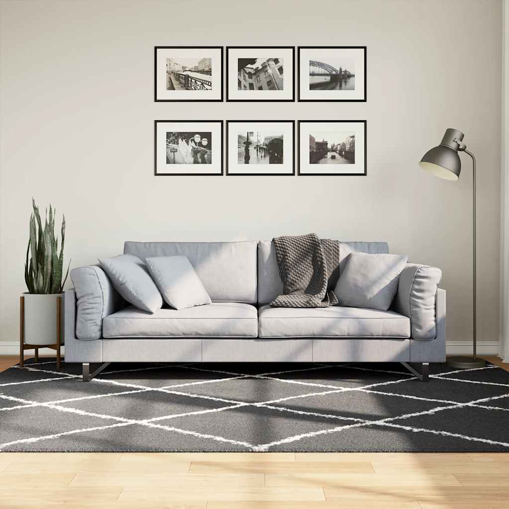 vidaXL Covor pufos "PAMPLONA" fire înalte negru/crem modern 160x230 cm vidaXL Covor pufos "PAMPLONA" fire înalte negru/crem modern 160x230 cm