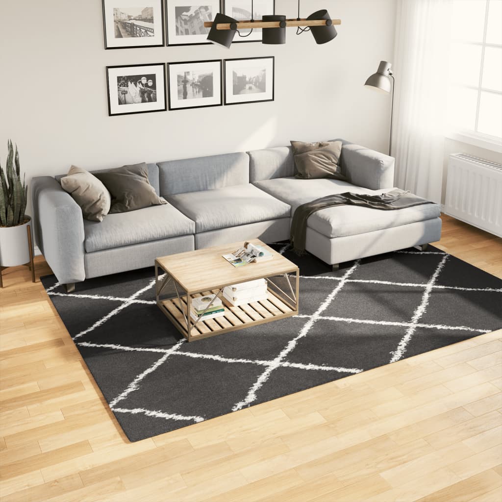 vidaXL Covor pufos "PAMPLONA" fire înalte negru/crem modern 200x280 cm vidaXL Covor pufos "PAMPLONA" fire înalte negru/crem modern 200x280 cm