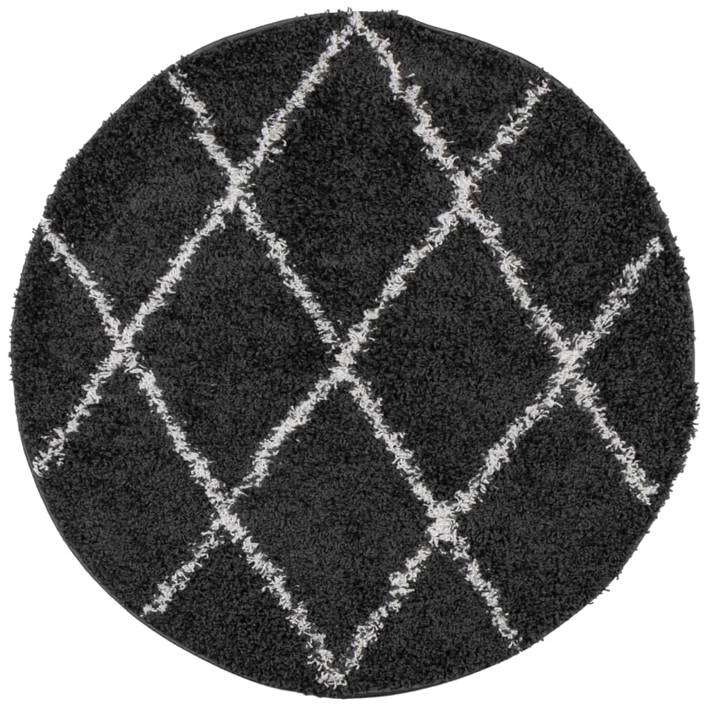 vidaXL Covor pufos "PAMPLONA" fire înalte negru/crem modern Ø 80 cm