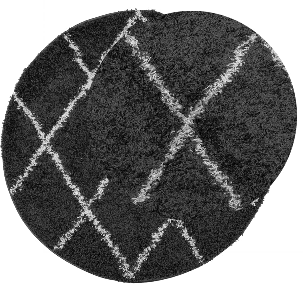 vidaXL Covor pufos "PAMPLONA" fire înalte negru/crem modern Ø 120 cm