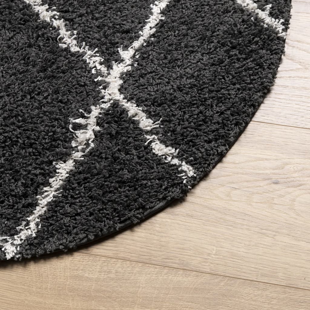 vidaXL Covor pufos "PAMPLONA" fire înalte negru/crem modern Ø 120 cm