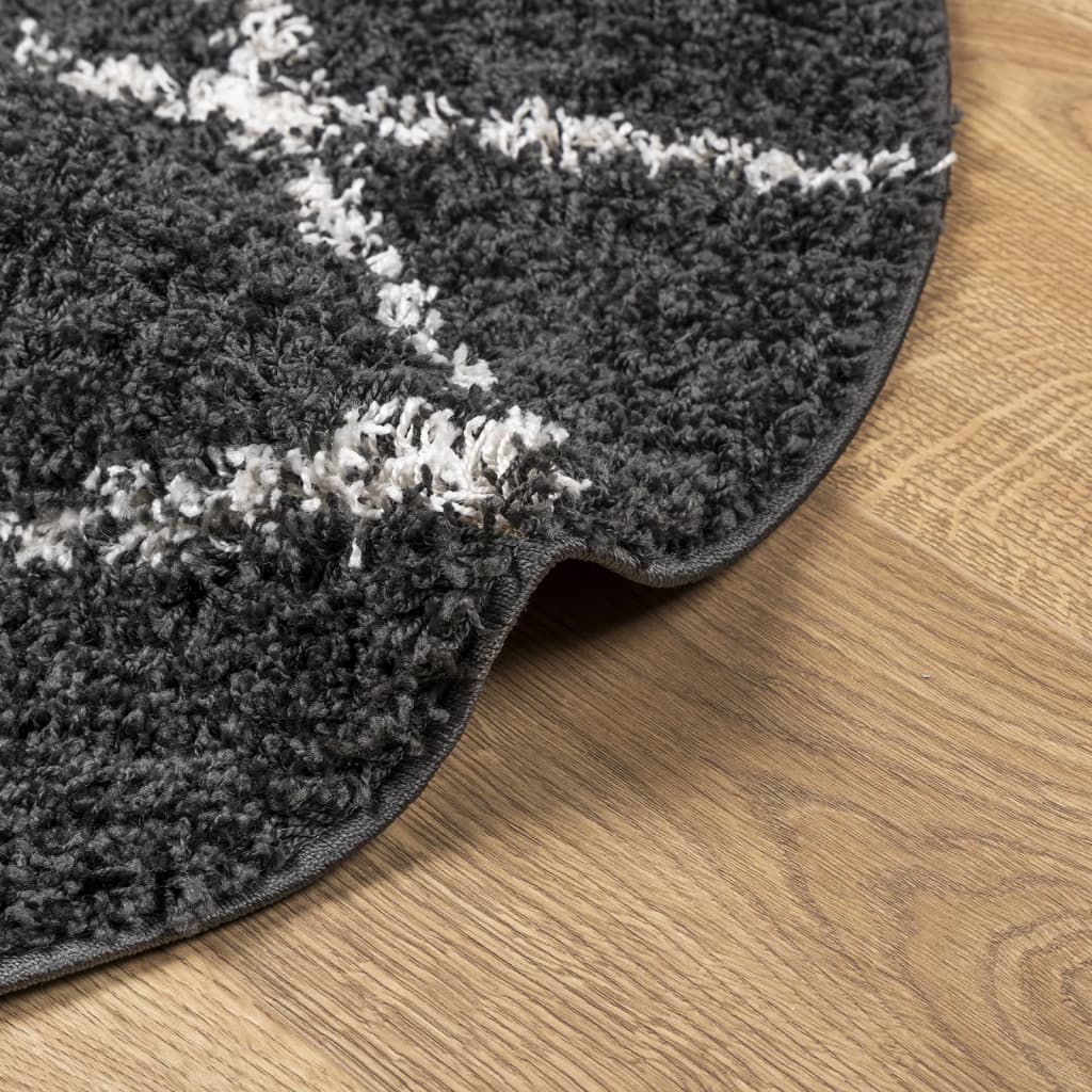vidaXL Covor pufos "PAMPLONA" fire înalte negru/crem modern Ø 120 cm