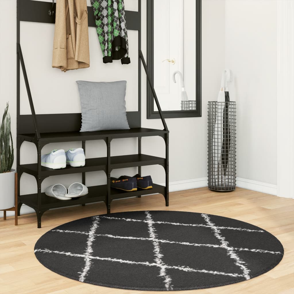 vidaXL Covor pufos "PAMPLONA" fire înalte negru/crem modern Ø 120 cm