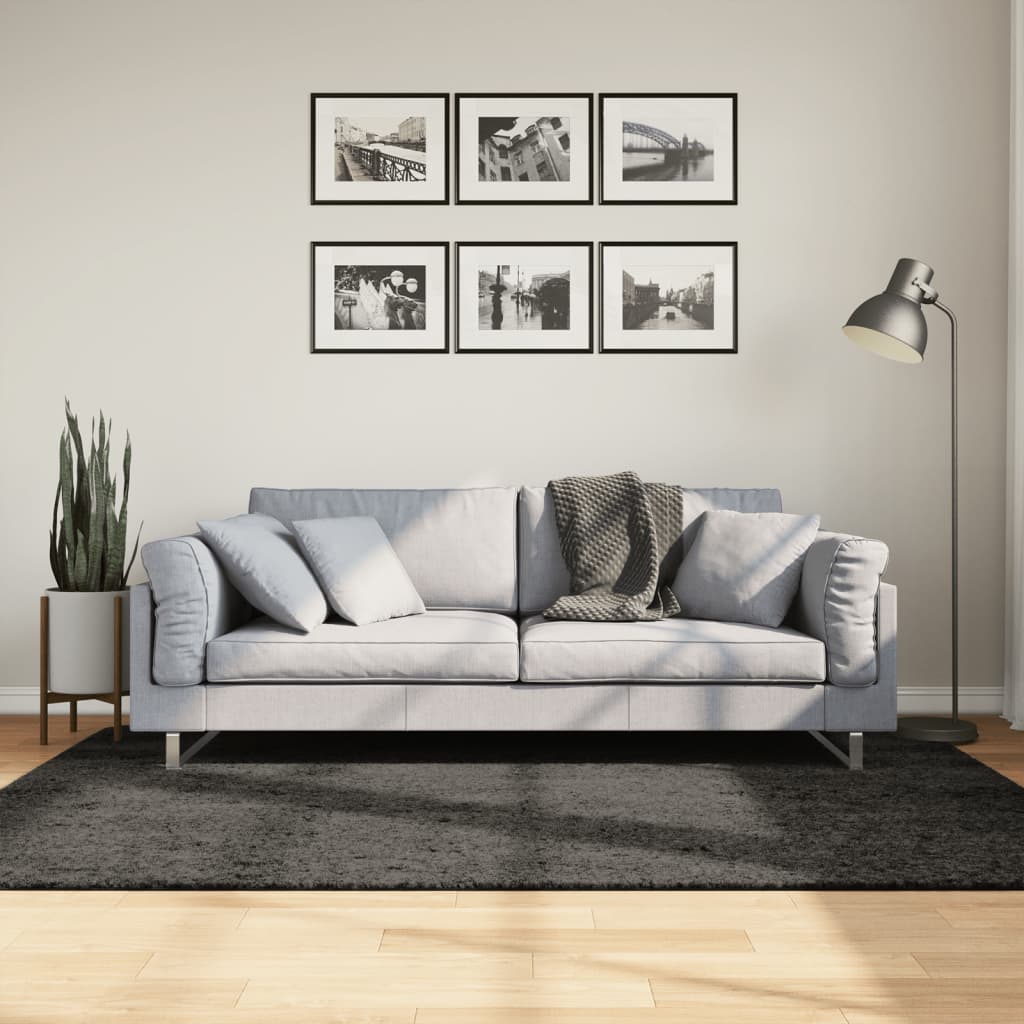 vidaXL Covor ISTAN, cu fire înalte, aspect lucios, antracit, 140x200cm vidaXL Covor ISTAN, cu fire înalte, aspect lucios, antracit, 140x200cm