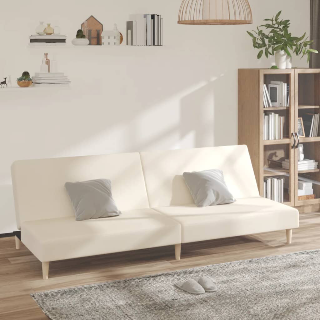 vidaXL Canapea extensibilă cu 2 locuri, crem, material textil vidaXL Canapea extensibilă cu 2 locuri, crem, material textil