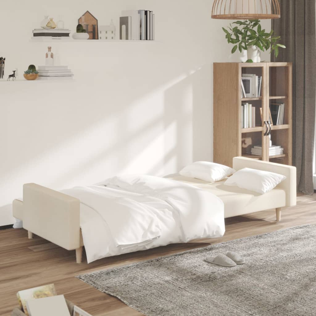 vidaXL Canapea extensibilă cu 2 locuri, crem, material textil vidaXL Canapea extensibilă cu 2 locuri, crem, material textil