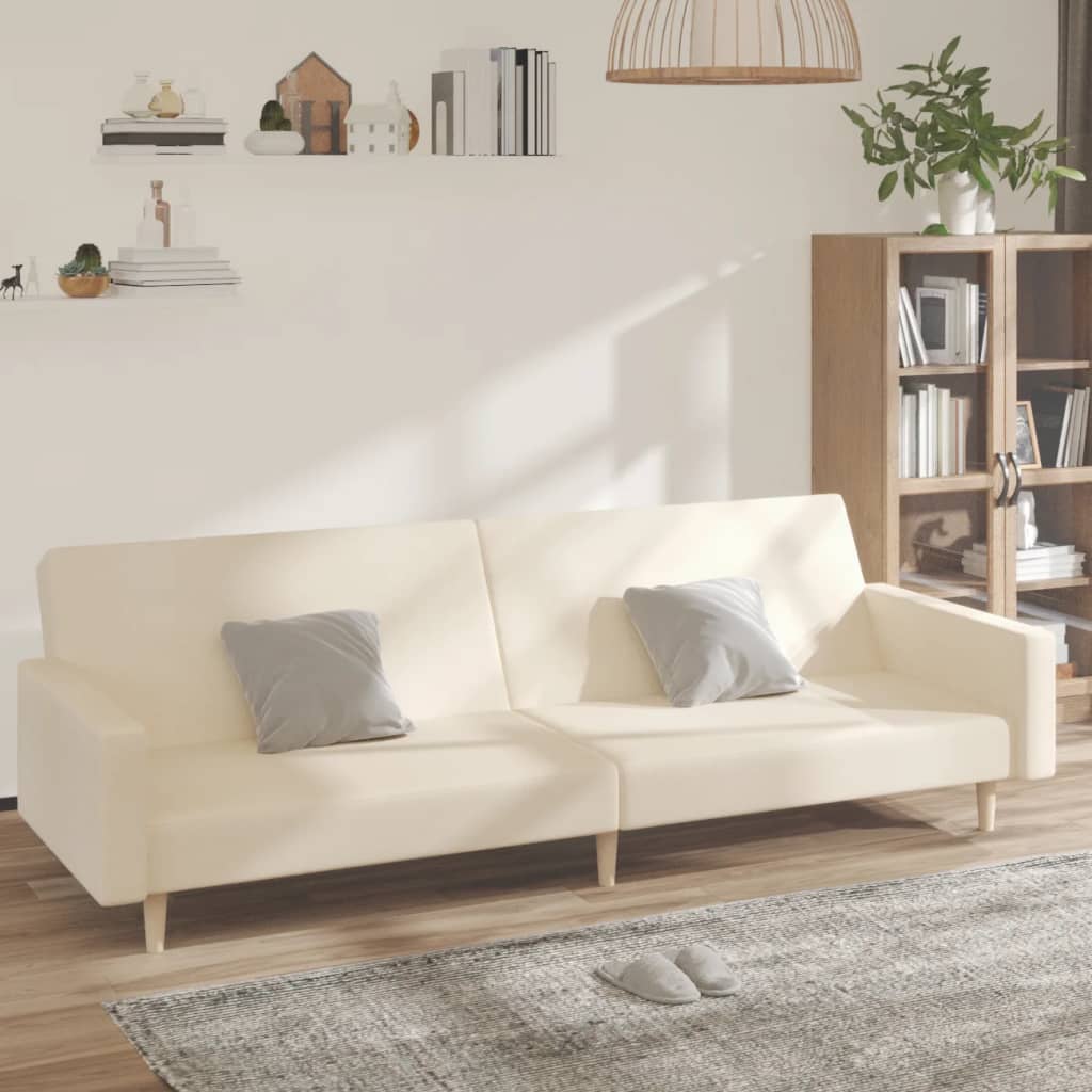 vidaXL Canapea extensibilă cu 2 locuri, crem, material textil vidaXL Canapea extensibilă cu 2 locuri, crem, material textil