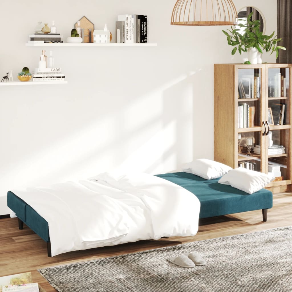 vidaXL Canapea extensibilă cu 2 locuri, albastru, catifea vidaXL Canapea extensibilă cu 2 locuri, albastru, catifea