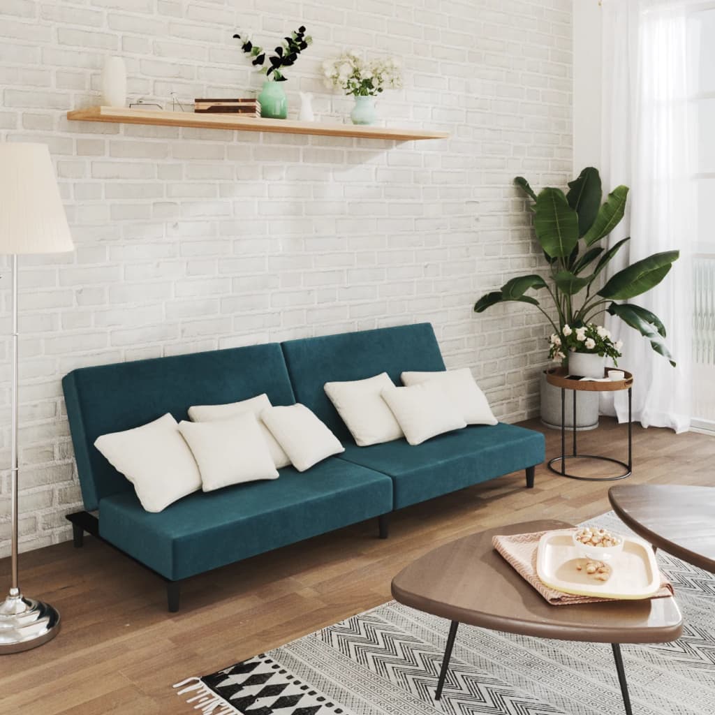vidaXL Canapea extensibilă cu 2 locuri, albastru, catifea vidaXL Canapea extensibilă cu 2 locuri, albastru, catifea