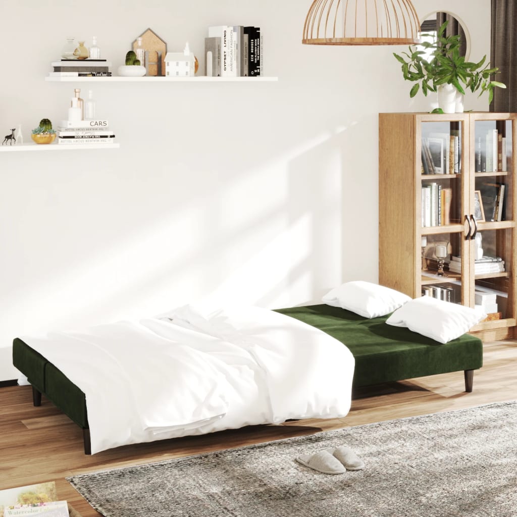 vidaXL Canapea extensibilă cu 2 locuri, verde închis, catifea