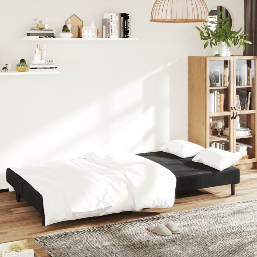 vidaXL Canapea extensibilă cu 2 locuri, negru, catifea