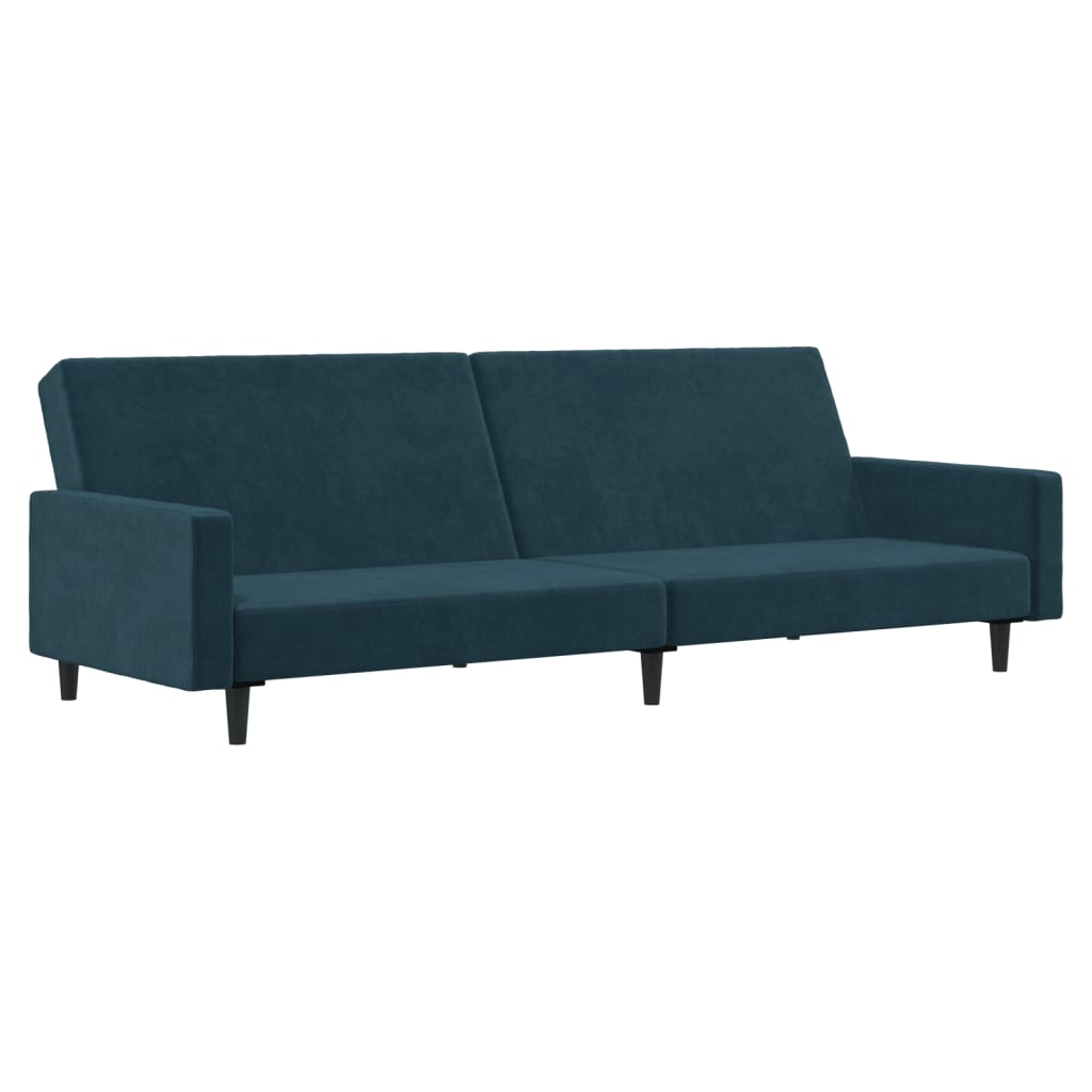 vidaXL Canapea extensibilă cu 2 locuri, albastru, catifea vidaXL Canapea extensibilă cu 2 locuri, albastru, catifea