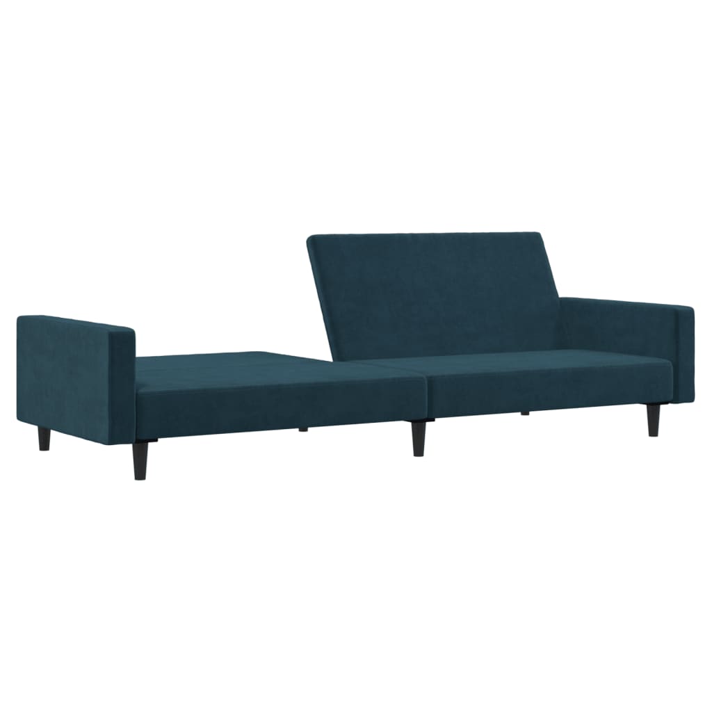 vidaXL Canapea extensibilă cu 2 locuri, albastru, catifea vidaXL Canapea extensibilă cu 2 locuri, albastru, catifea