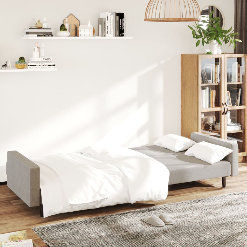 vidaXL Canapea extensibilă cu 2 locuri, gri deschis, catifea