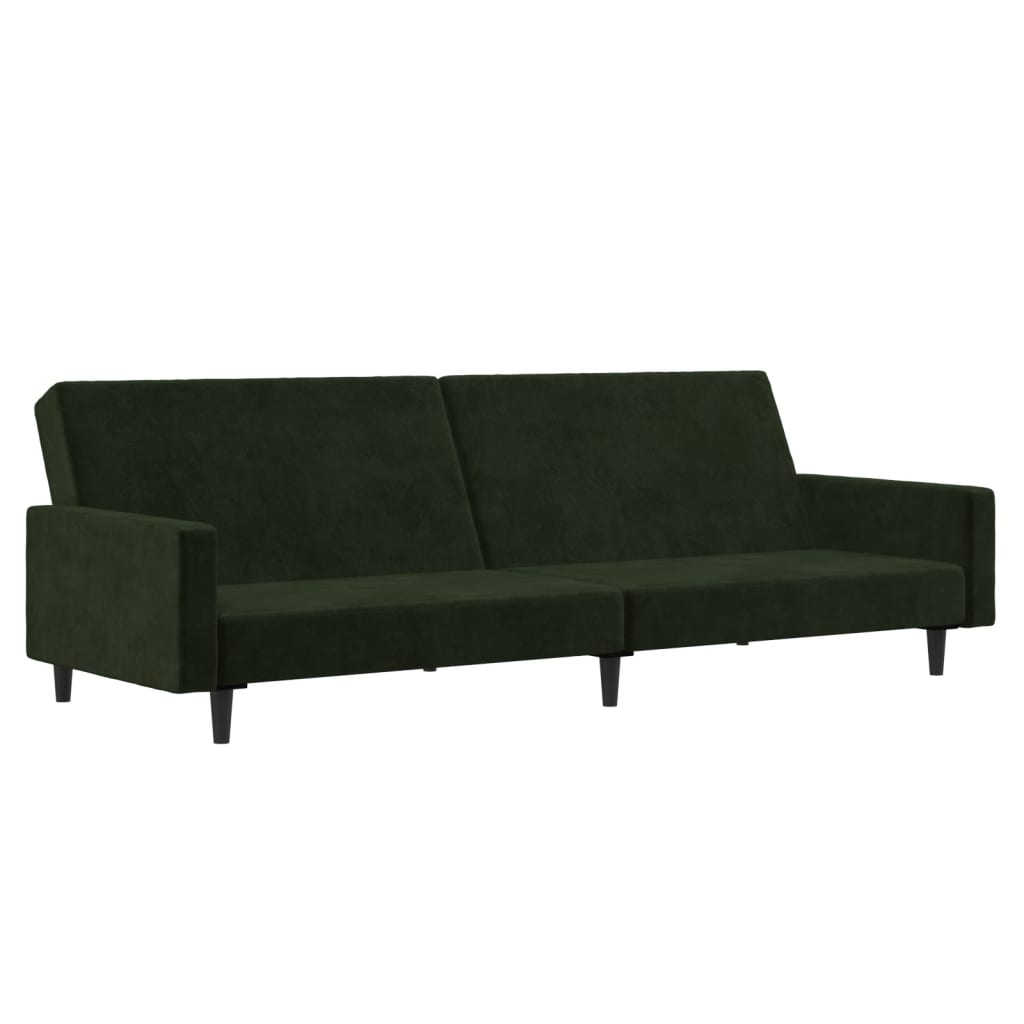 vidaXL Canapea extensibilă cu 2 locuri, verde închis, catifea