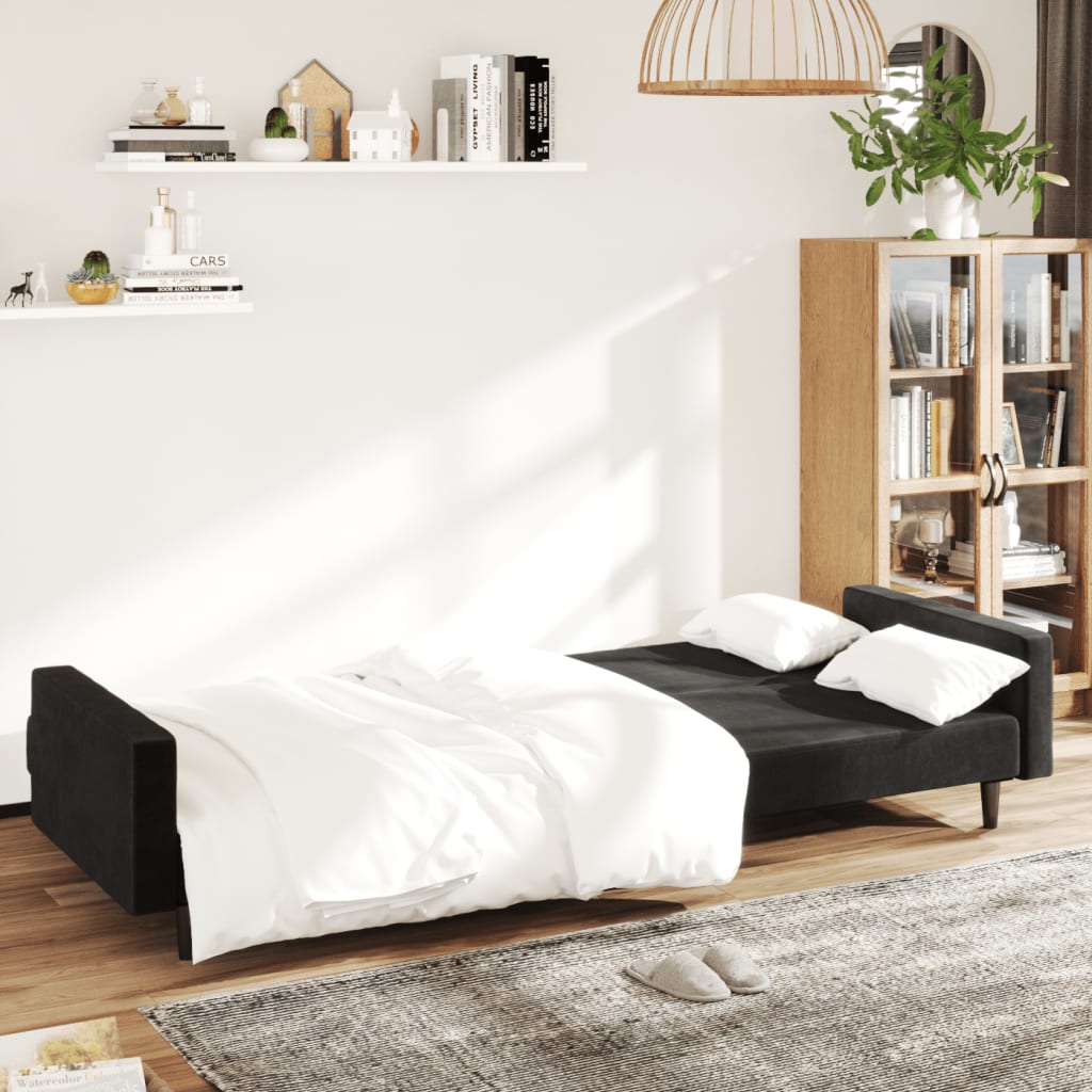 vidaXL Canapea extensibilă cu 2 locuri, negru, catifea