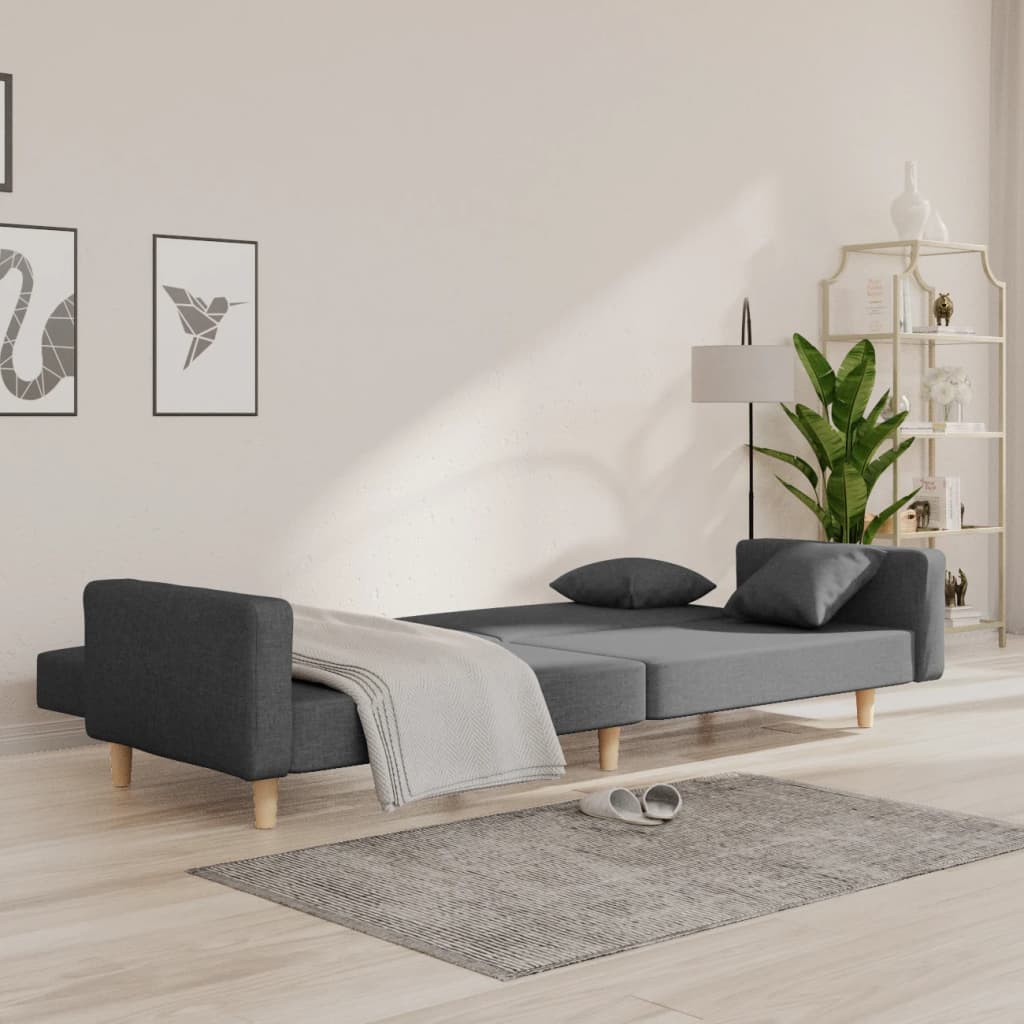 vidaXL Canapea extensibilă cu 2 locuri, 2 perne, gri deschis, textil vidaXL Canapea extensibilă cu 2 locuri, 2 perne, gri deschis, textil