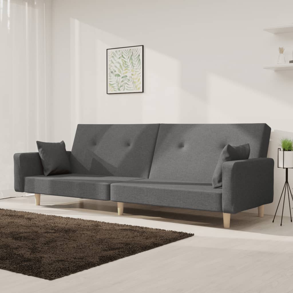 vidaXL Canapea extensibilă cu 2 locuri, 2 perne, gri deschis, textil vidaXL Canapea extensibilă cu 2 locuri, 2 perne, gri deschis, textil