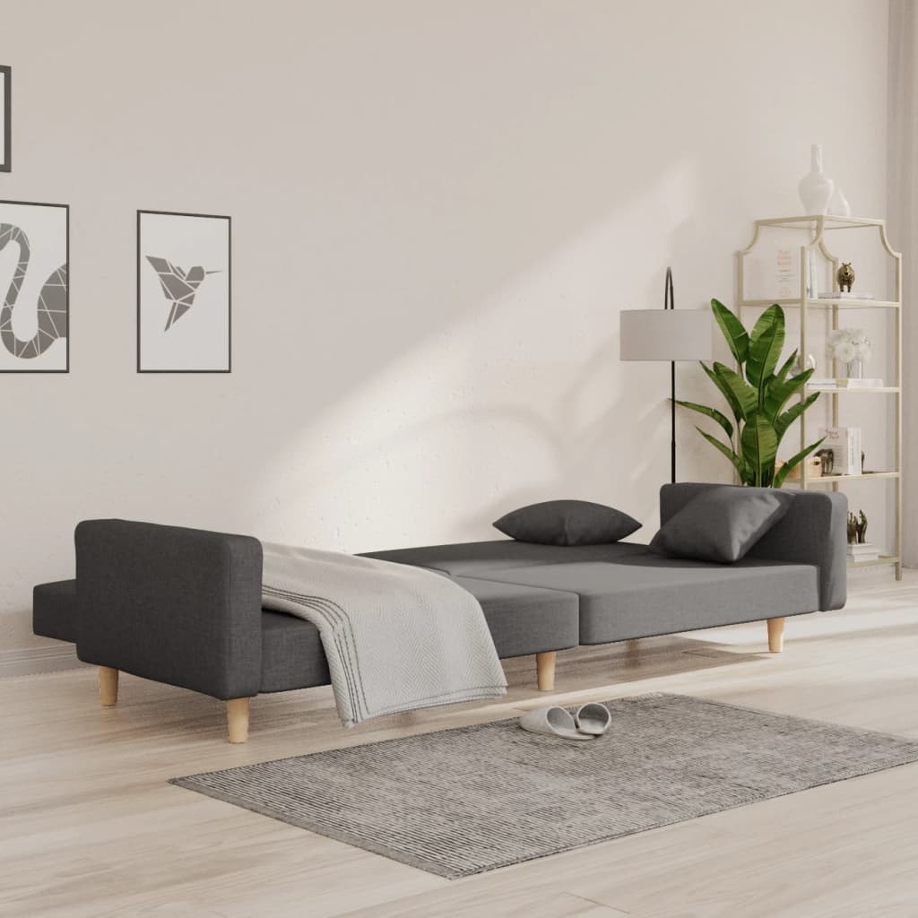 vidaXL Canapea extensibilă cu 2 locuri, 2 perne, gri închis, textil vidaXL Canapea extensibilă cu 2 locuri, 2 perne, gri închis, textil