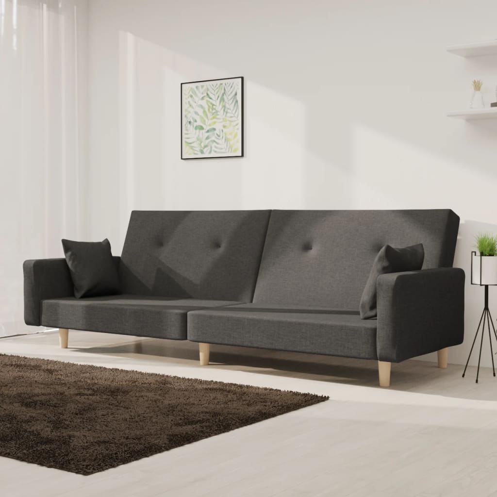 vidaXL Canapea extensibilă cu 2 locuri, 2 perne, gri închis, textil vidaXL Canapea extensibilă cu 2 locuri, 2 perne, gri închis, textil