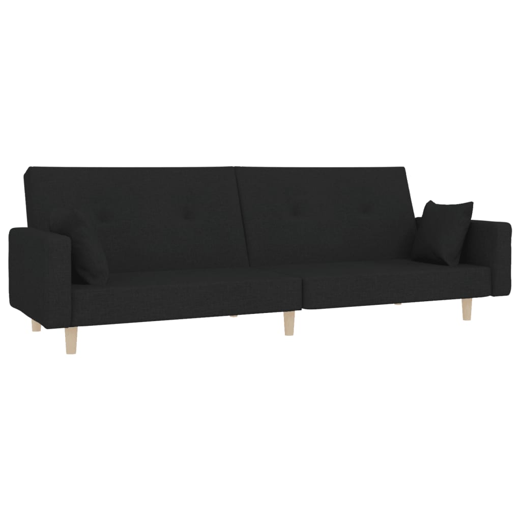 vidaXL Canapea extensibilă cu 2 locuri, 2 perne, negru, textil vidaXL Canapea extensibilă cu 2 locuri, 2 perne, negru, textil
