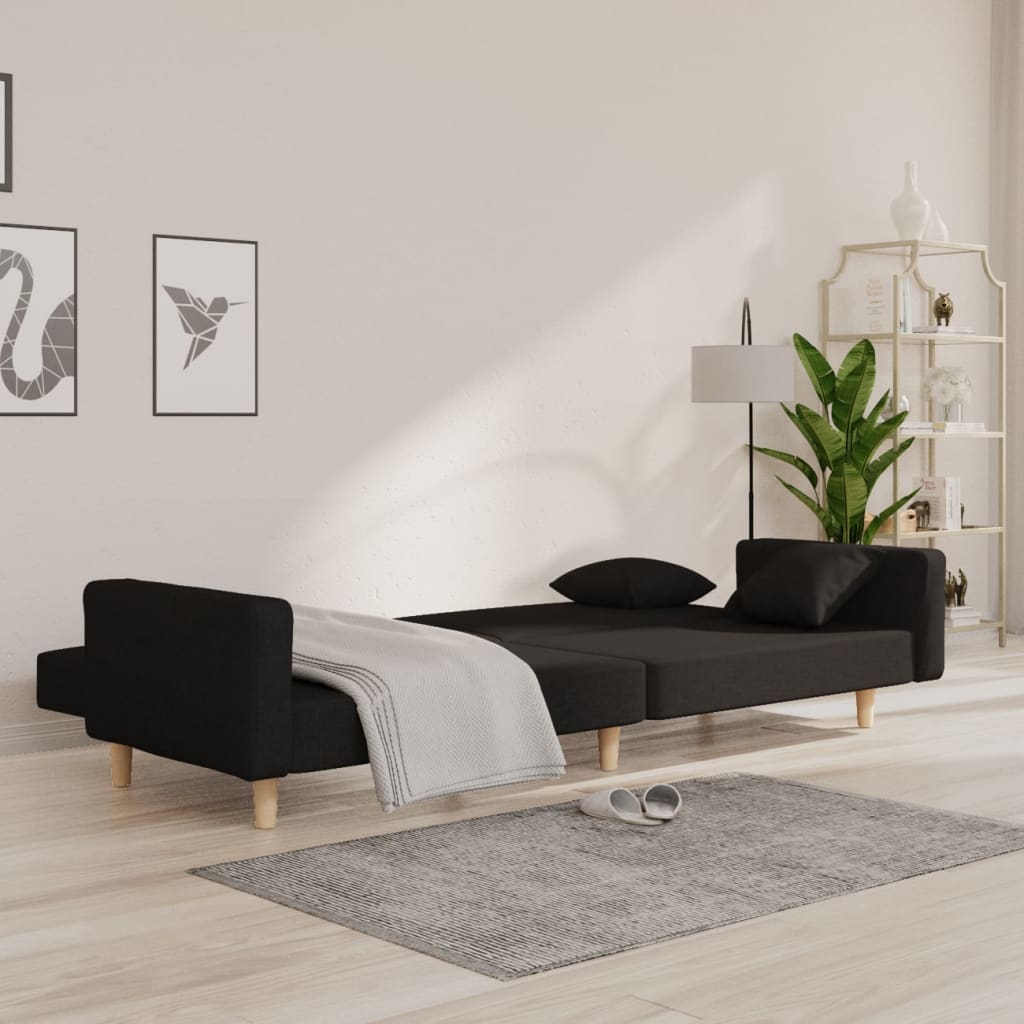 vidaXL Canapea extensibilă cu 2 locuri, 2 perne, negru, textil vidaXL Canapea extensibilă cu 2 locuri, 2 perne, negru, textil