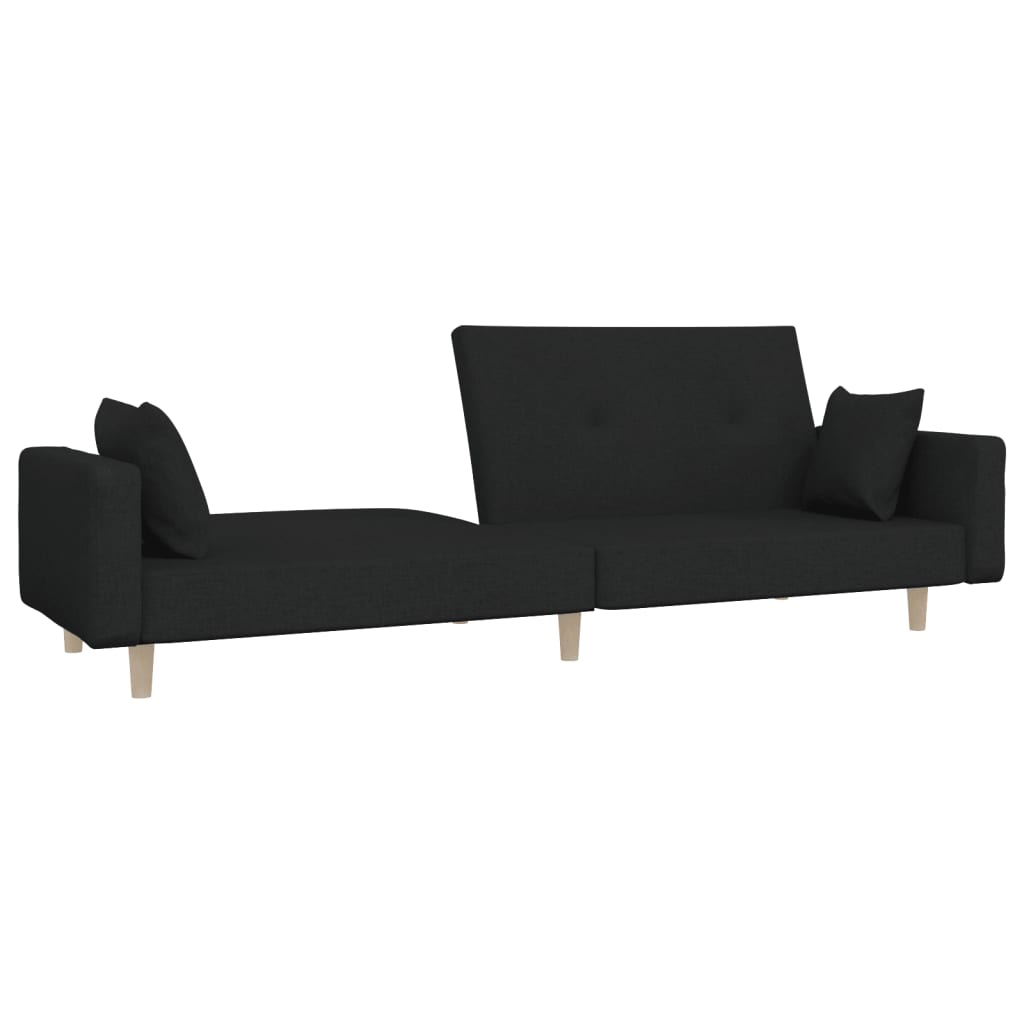 vidaXL Canapea extensibilă cu 2 locuri, 2 perne, negru, textil vidaXL Canapea extensibilă cu 2 locuri, 2 perne, negru, textil