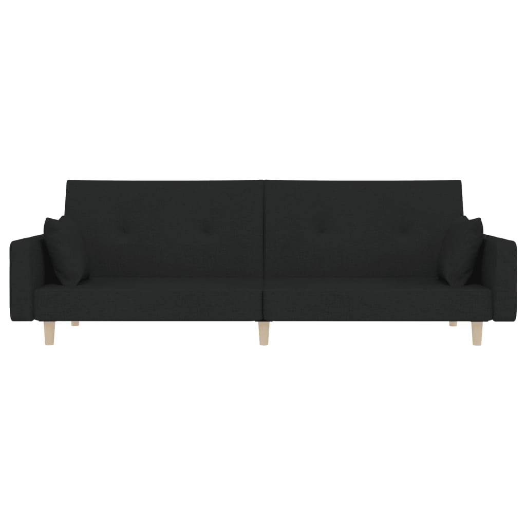 vidaXL Canapea extensibilă cu 2 locuri, 2 perne, negru, textil vidaXL Canapea extensibilă cu 2 locuri, 2 perne, negru, textil