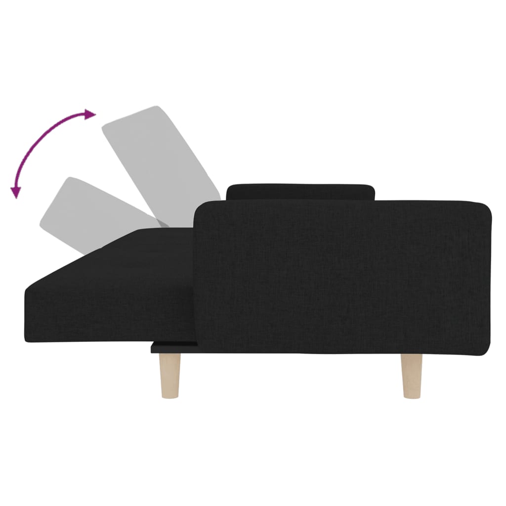 vidaXL Canapea extensibilă cu 2 locuri, 2 perne, negru, textil vidaXL Canapea extensibilă cu 2 locuri, 2 perne, negru, textil