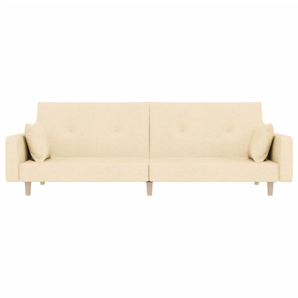 vidaXL Canapea extensibilă cu 2 locuri, 2 perne, crem, textil vidaXL Canapea extensibilă cu 2 locuri, 2 perne, crem, textil