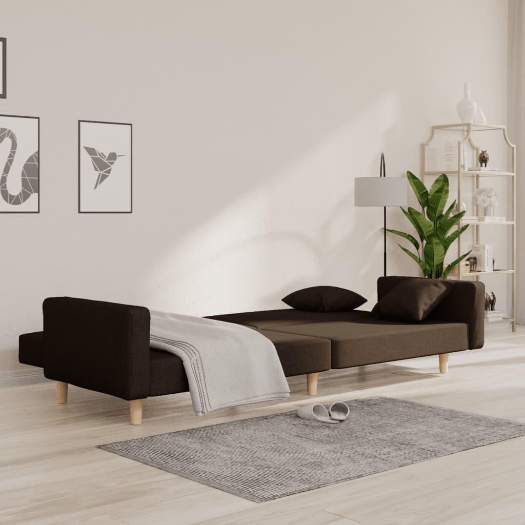 vidaXL Canapea extensibilă cu 2 locuri, 2 perne, maro închis, textil vidaXL Canapea extensibilă cu 2 locuri, 2 perne, maro închis, textil