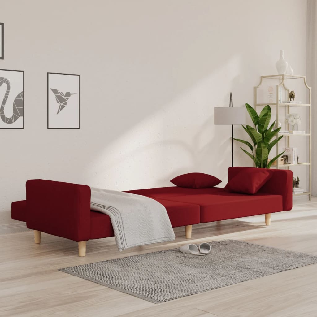 vidaXL Canapea extensibilă cu 2 locuri, 2 perne, roșu vin, textil vidaXL Canapea extensibilă cu 2 locuri, 2 perne, roșu vin, textil