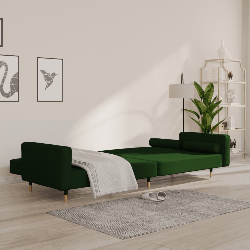 vidaXL Canapea extensibilă cu 2 locuri, 2 perne, verde închis catifea