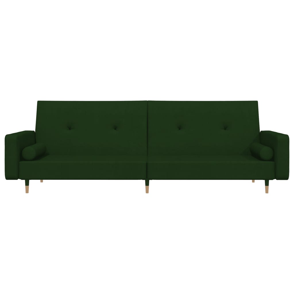 vidaXL Canapea extensibilă cu 2 locuri, 2 perne, verde închis catifea