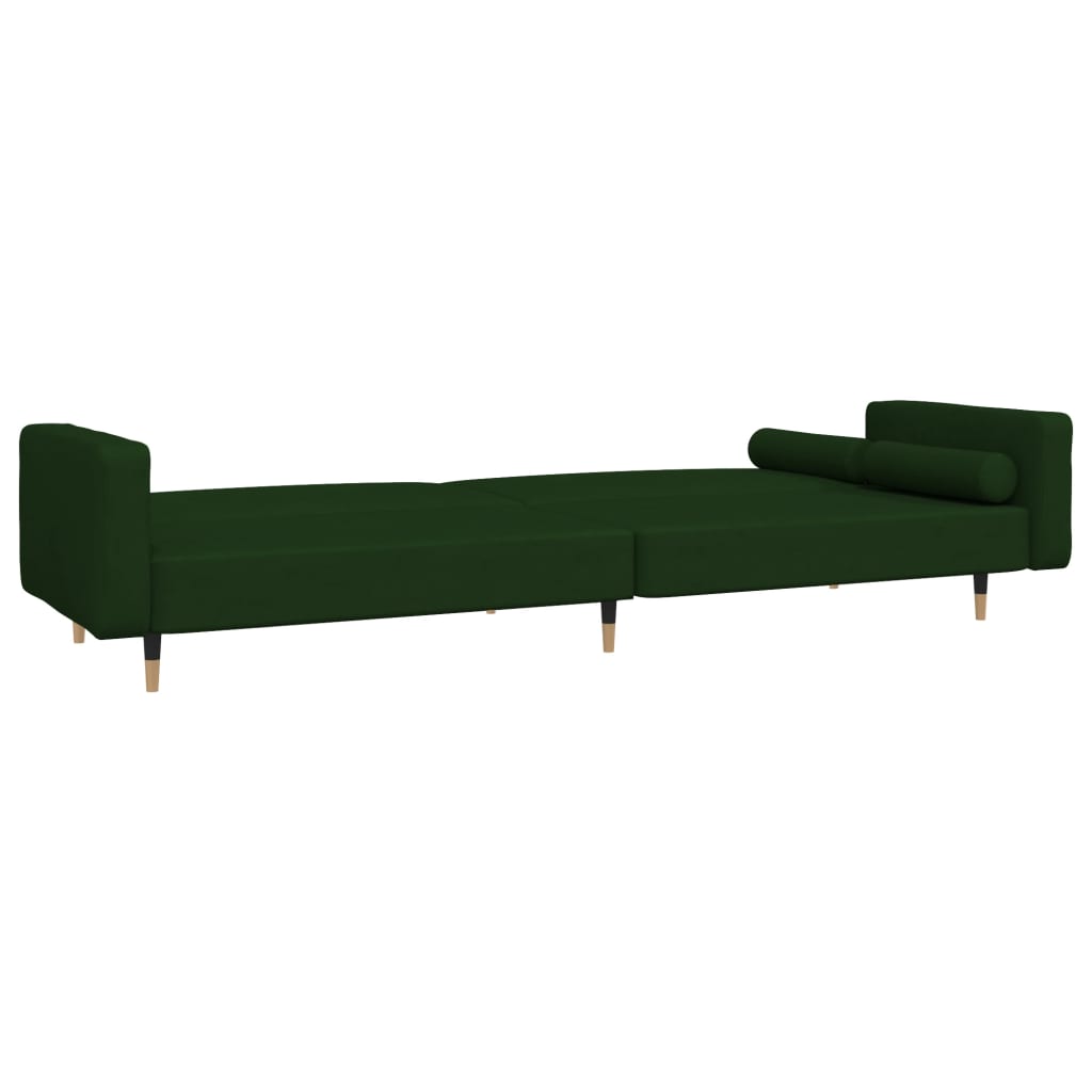 vidaXL Canapea extensibilă cu 2 locuri, 2 perne, verde închis catifea