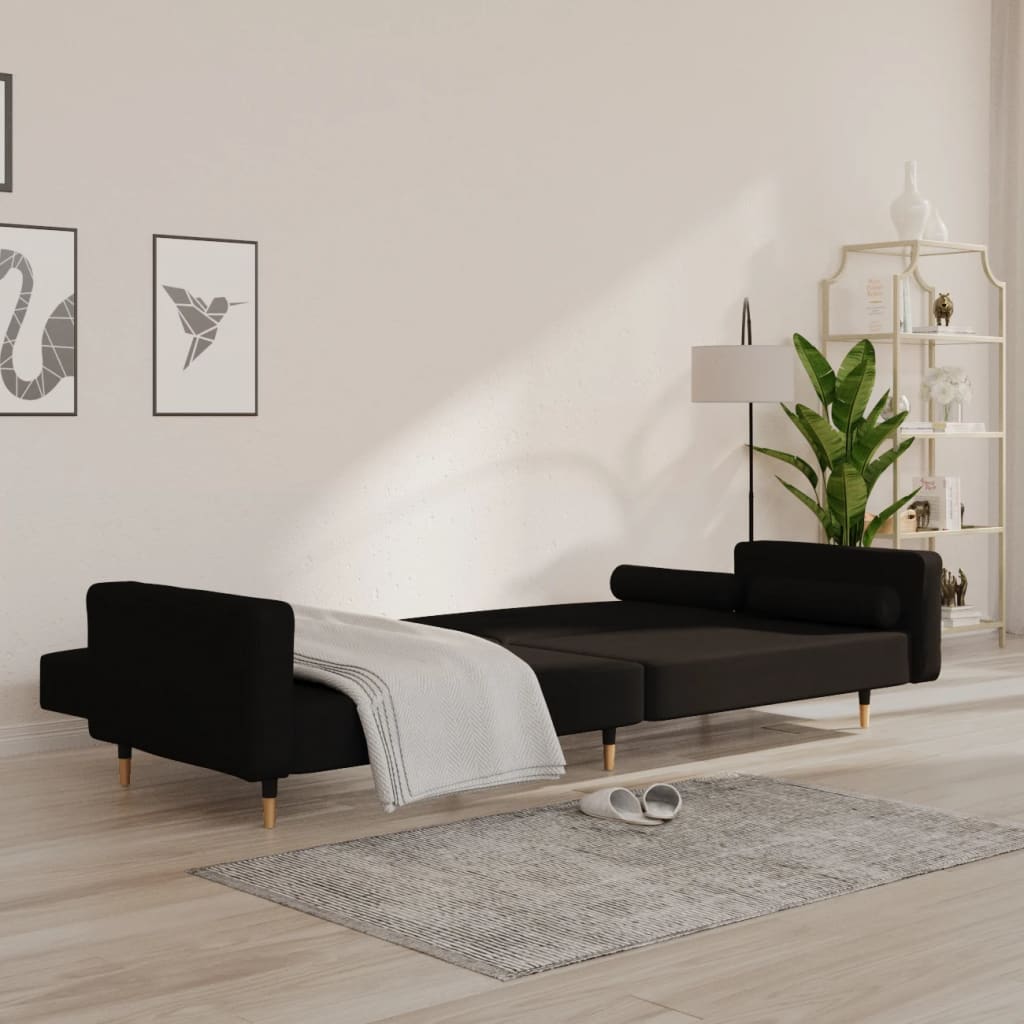 vidaXL Canapea extensibilă cu 2 locuri, 2 perne, negru, catifea vidaXL Canapea extensibilă cu 2 locuri, 2 perne, negru, catifea