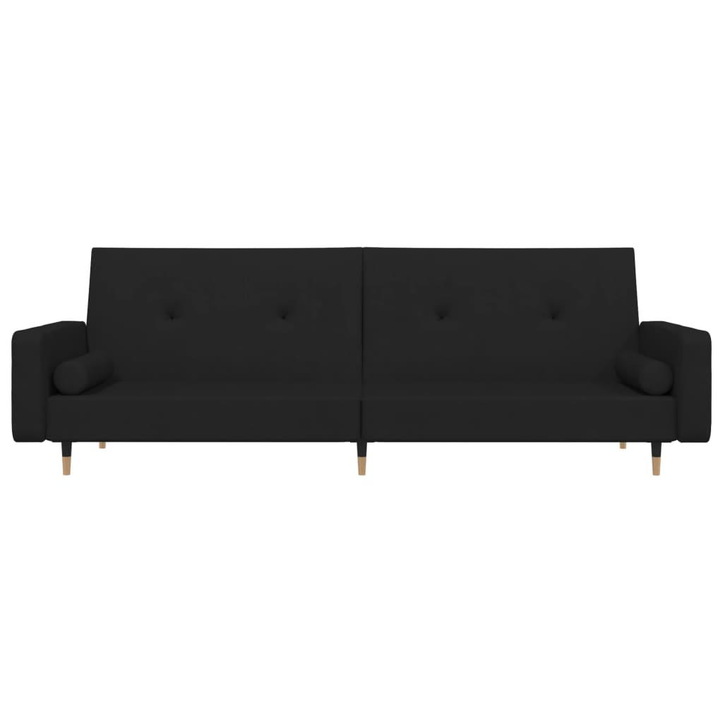 vidaXL Canapea extensibilă cu 2 locuri, 2 perne, negru, catifea vidaXL Canapea extensibilă cu 2 locuri, 2 perne, negru, catifea