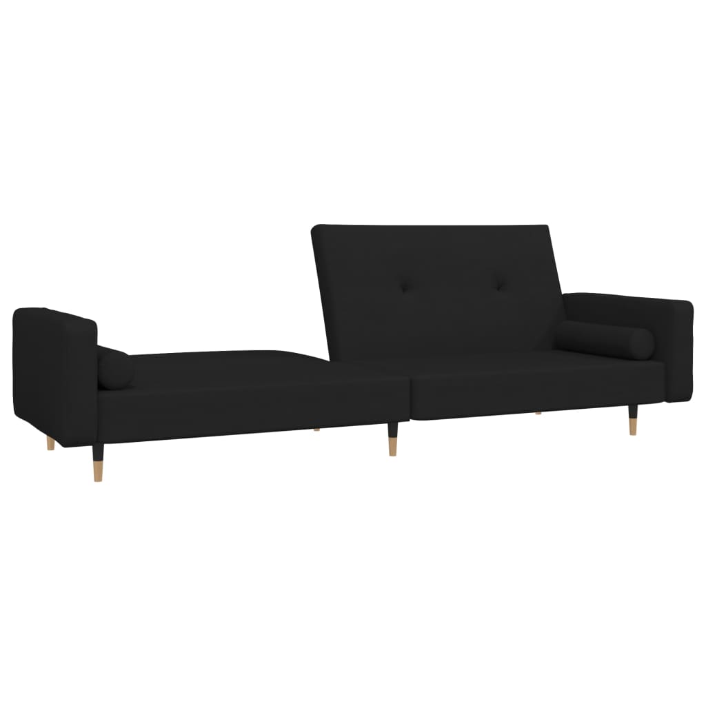 vidaXL Canapea extensibilă cu 2 locuri, 2 perne, negru, catifea vidaXL Canapea extensibilă cu 2 locuri, 2 perne, negru, catifea
