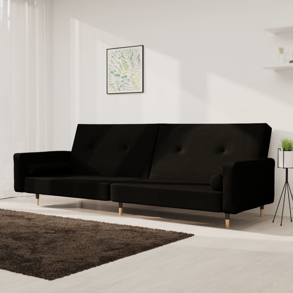 vidaXL Canapea extensibilă cu 2 locuri, 2 perne, negru, catifea vidaXL Canapea extensibilă cu 2 locuri, 2 perne, negru, catifea