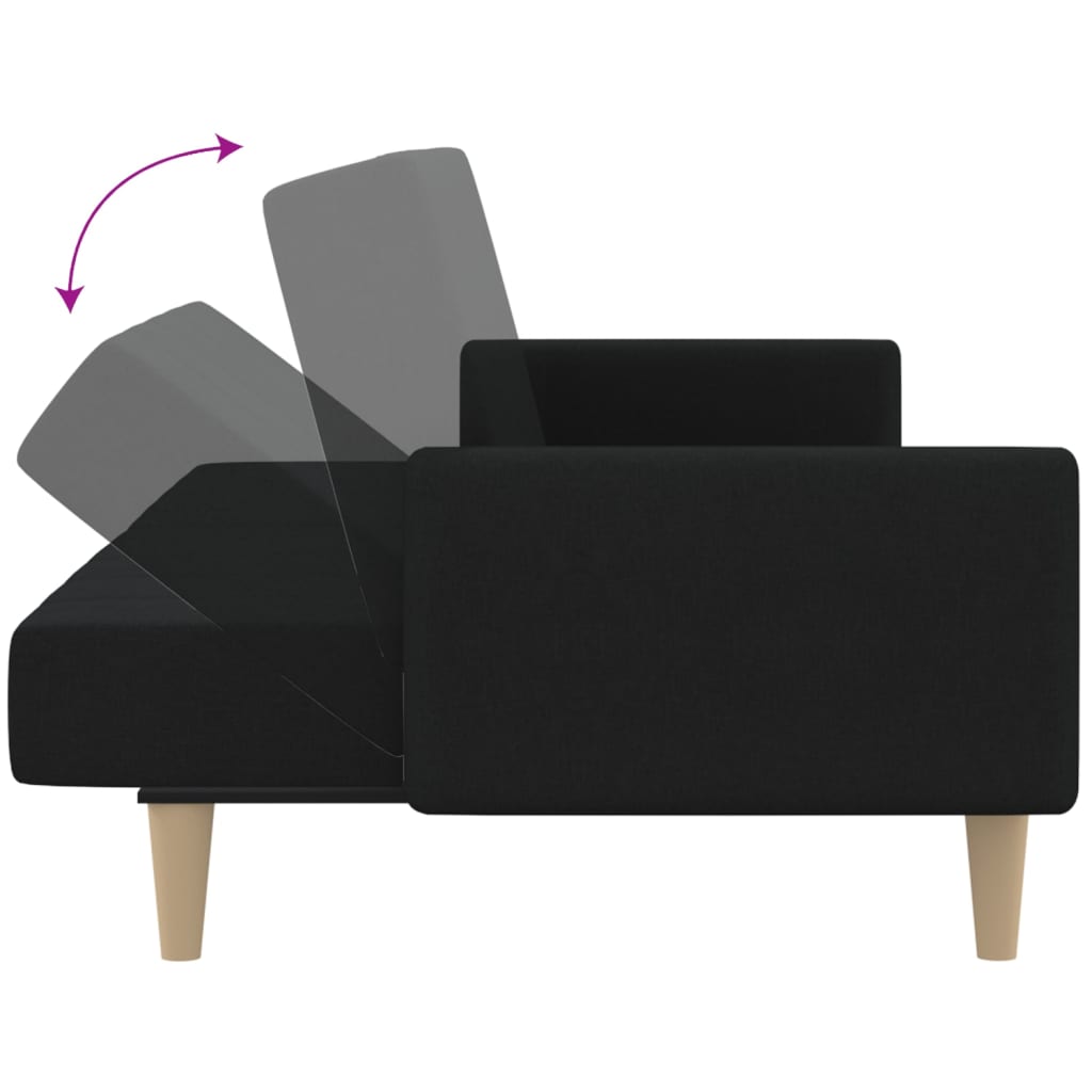 vidaXL Canapea extensibilă cu 2 locuri, negru, material textil