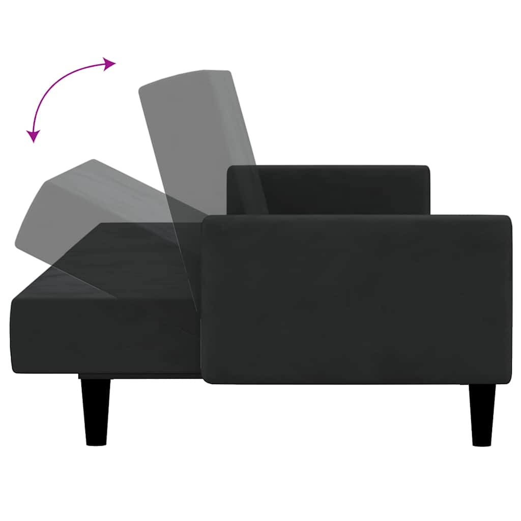 vidaXL Canapea extensibilă cu 2 locuri, negru, catifea