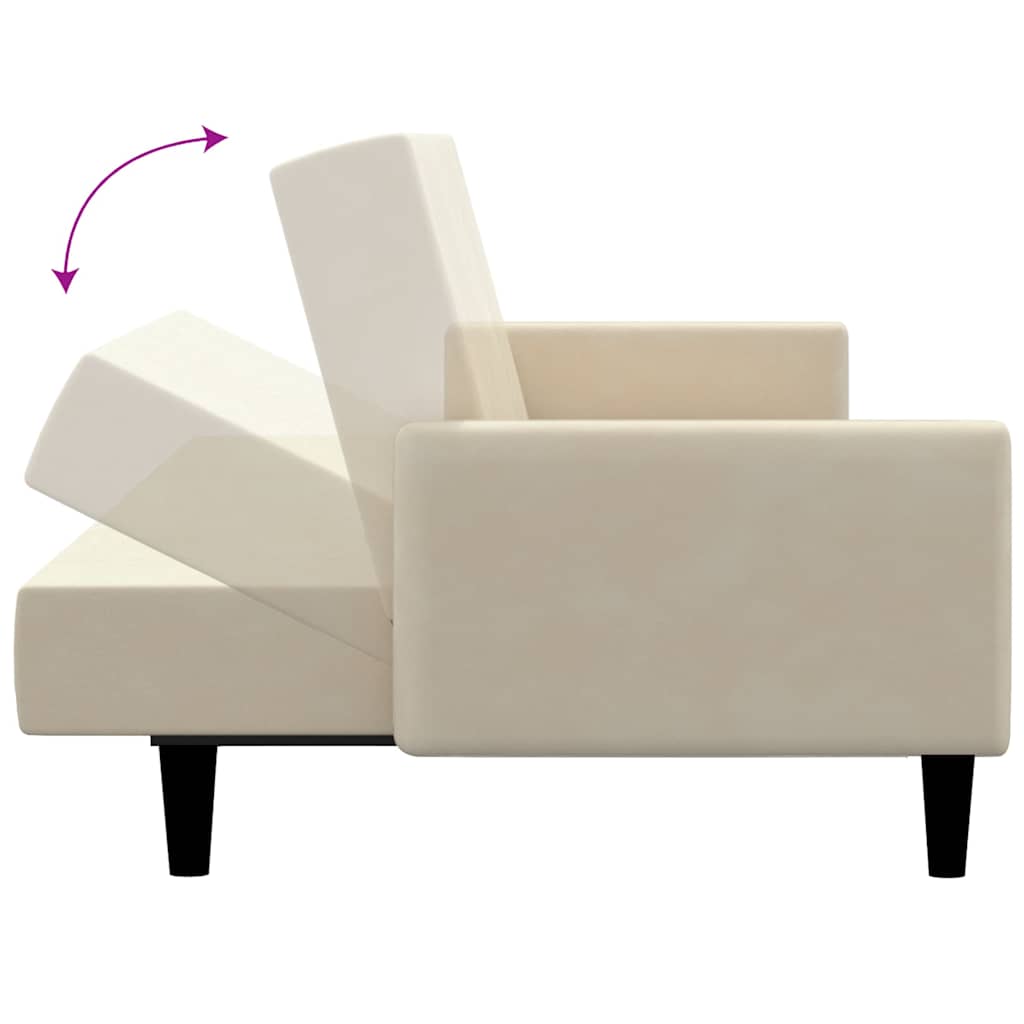 vidaXL Canapea extensibilă cu 2 locuri, crem, catifea vidaXL Canapea extensibilă cu 2 locuri, crem, catifea