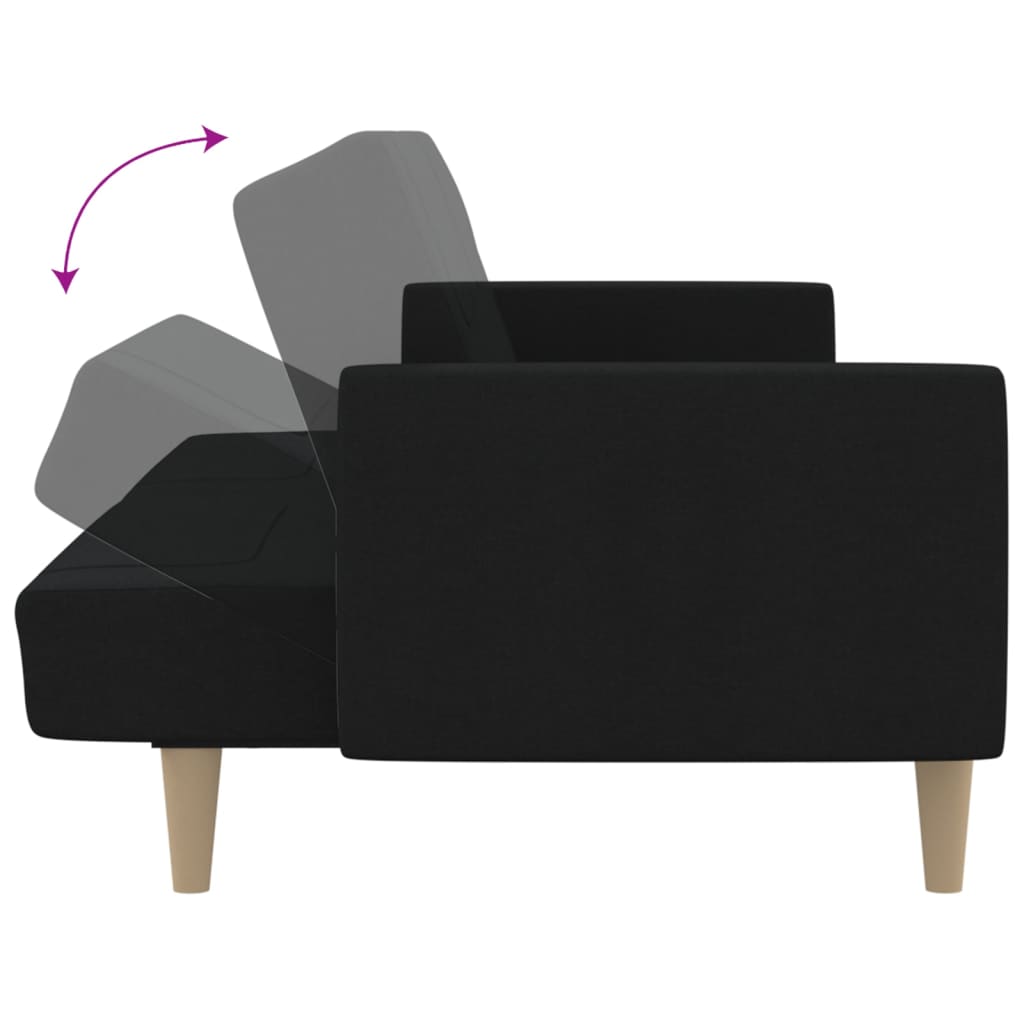 vidaXL Canapea extensibilă cu 2 locuri, negru, material textil