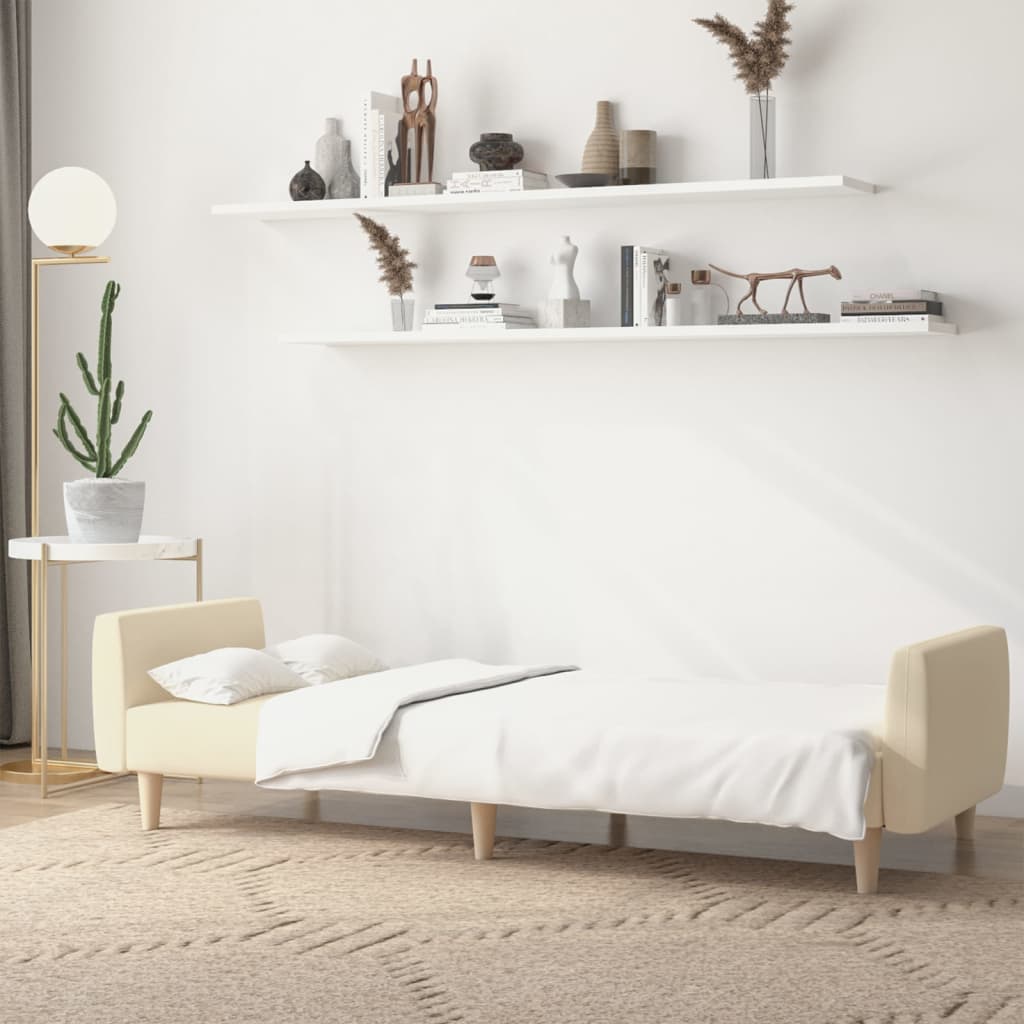vidaXL Canapea extensibilă cu 2 locuri, crem, material textil vidaXL Canapea extensibilă cu 2 locuri, crem, material textil